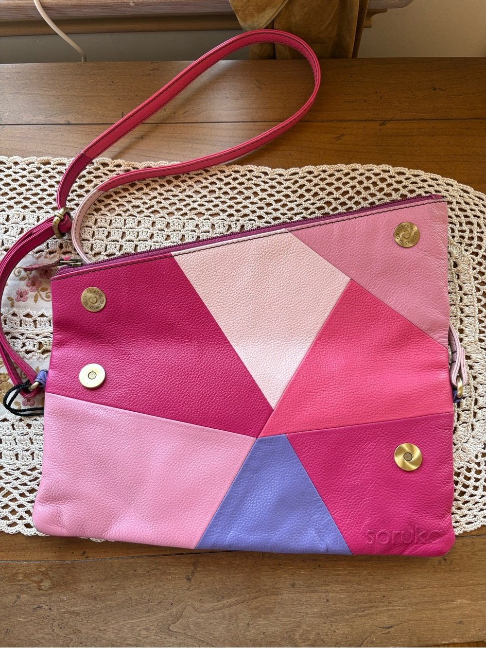 Soruka Blue Recycled Leather
Geometric Patchwork
Crossbody Bag NWT
Handmade